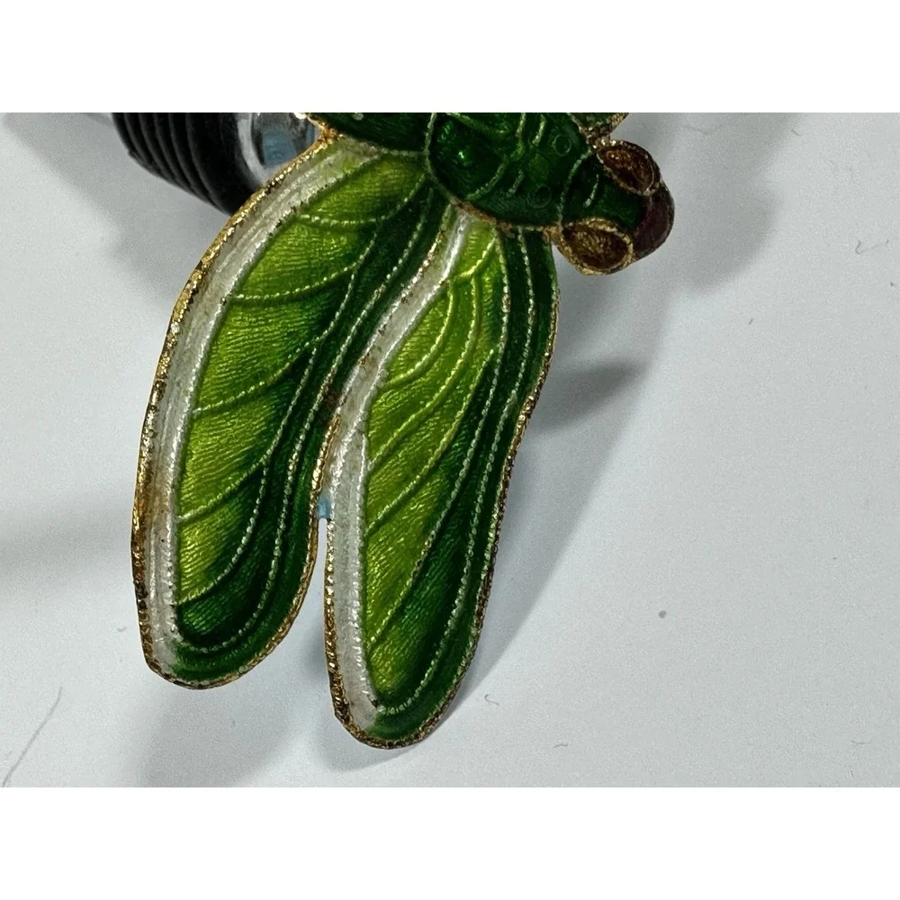 Pier 1 Cloisonne Enamel Over Metal Dragonfly Wine Bottle Stopper Plug Green
